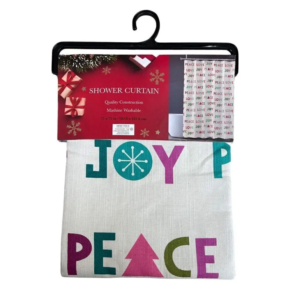 Joy Peace Love Holiday Shower Curtain 72” x 72” NWT